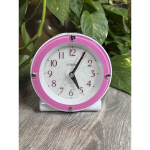 CITIZEN Alarm Clock Pink & White Plastic Frame